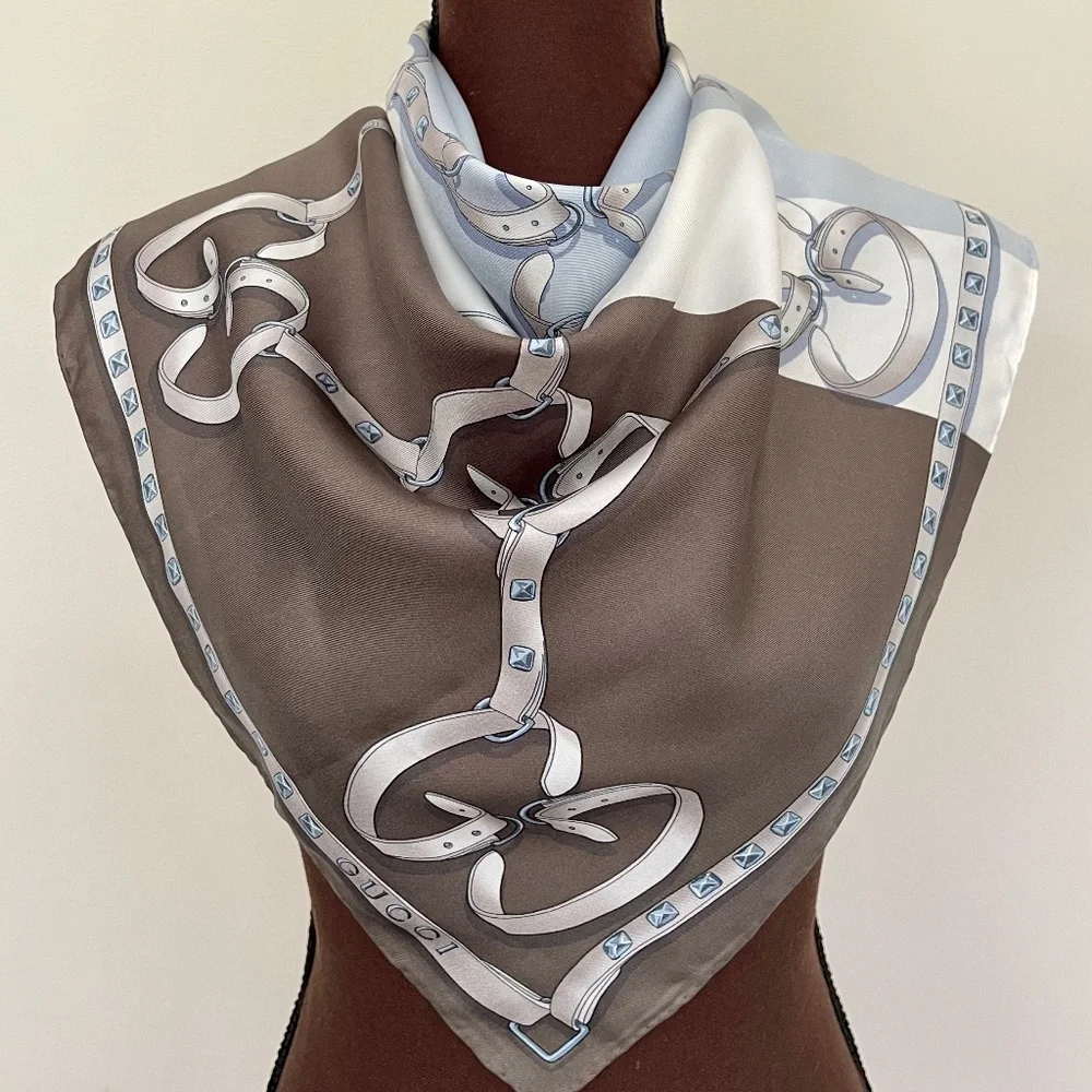 New Gucci Scarf Chains Color-Block Logo Silk Wrap with Gucci Gift Box